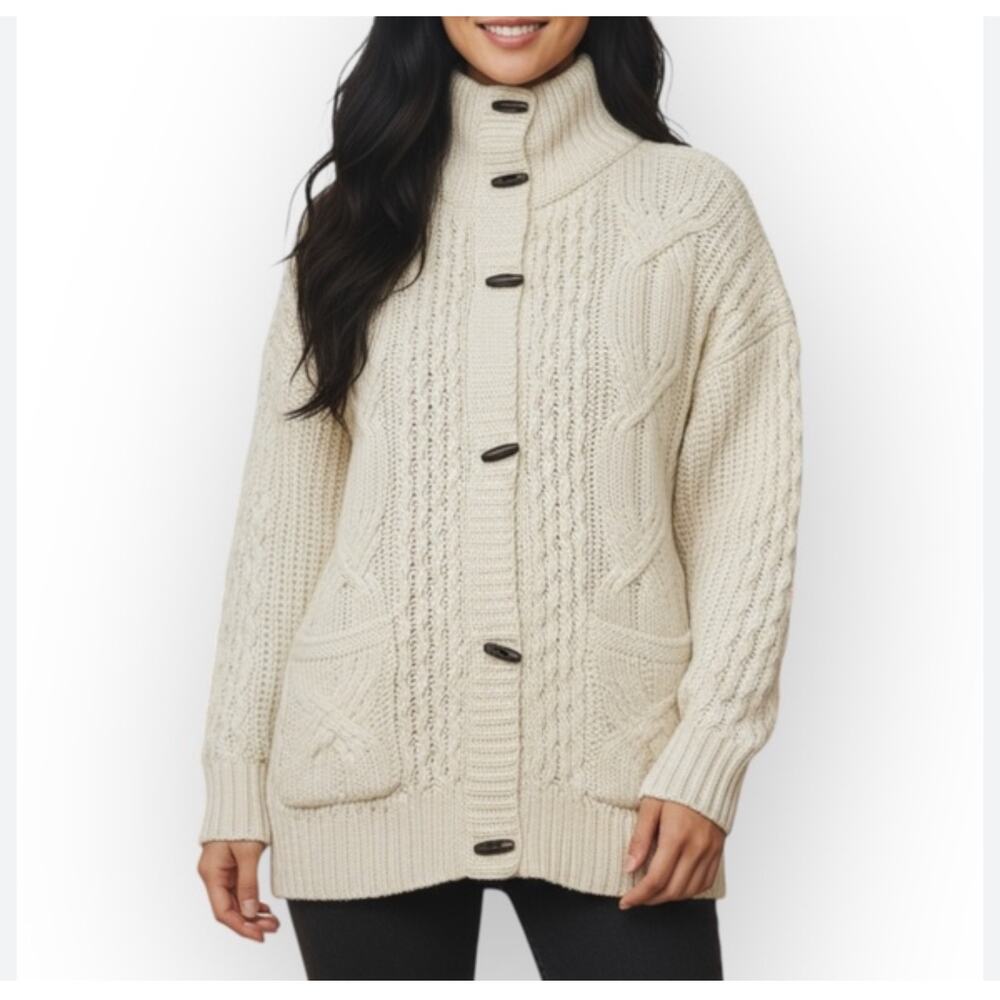 american eagle cable knit cream fisherman sweater cardigan womens‎ size medium